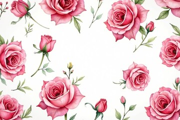 Delicate watercolor roses & buds, repeating pattern , pattern, spring