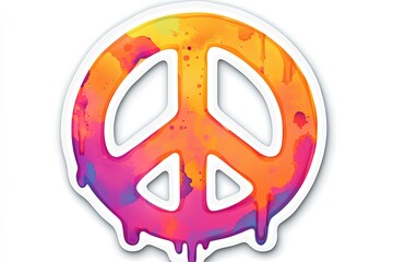 Vibrant watercolor peace symbol with dripping paint effect