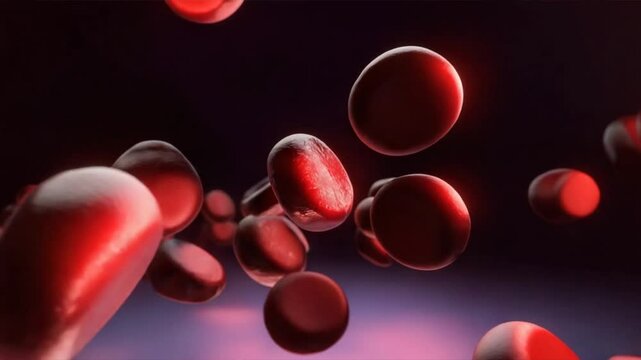 3d red blood cells floating in air, showing motion and energy as they carry oxygen using hemoglobin to power the body and keep it healthy