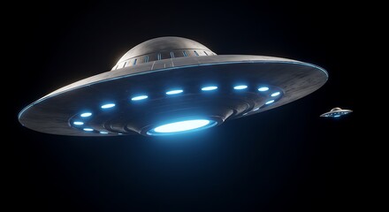 Obraz premium Glowing UFOs: Futuristic Spaceships in Dark Space