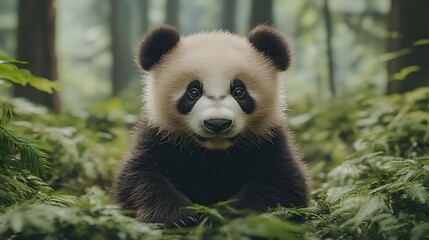 Obraz premium Baby Panda in Forest, Adorable Portrait, Wildlife, Nature Scene, Photo for Educational Use