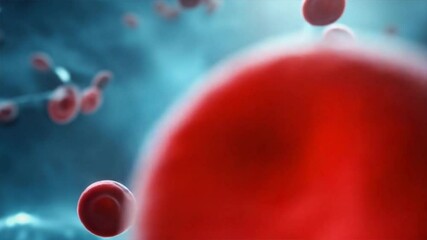 Red blood cells floating in bloodstream with glowing blue background, carrying oxygen and hemoglobin, showing energy and flow inside body circulation - Powered by Adobe