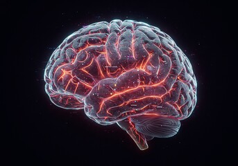 Glowing Human Brain Digital 3D Rendering