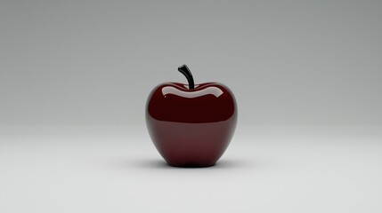 A 3D rendering of a dark red apple with a black stem and shadow.