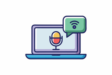 Clean Icon of Laptop Showing Mic and Chat