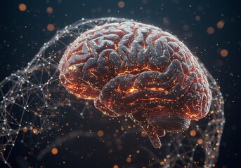 Fototapeta premium Glowing Human Brain Neural Network 3D Rendering