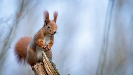 A small brown squirrel sitting on a tree branch.