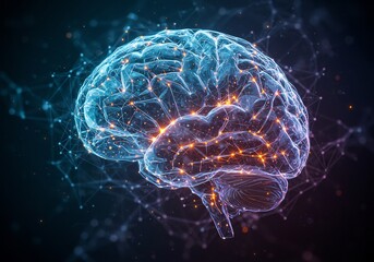 Glowing Human Brain Neural Network Abstract 3D Model