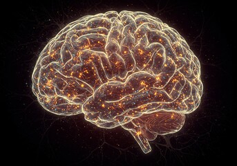 Fototapeta premium Glowing Human Brain Neural Network Abstract 3D Rendering
