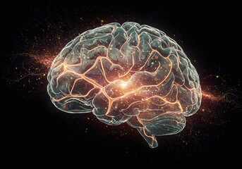 Fototapeta premium Glowing Human Brain Neural Network Digital Art