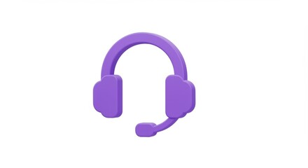 Purple headset icon, service symbol, 3D rendering on white.