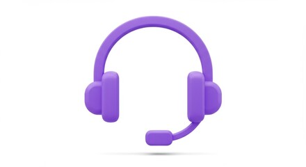Isolated Purple Headset: 3D Render, Customer Service Icon on White.