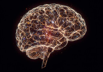 Glowing Human Brain Neural Network Digital Illustration