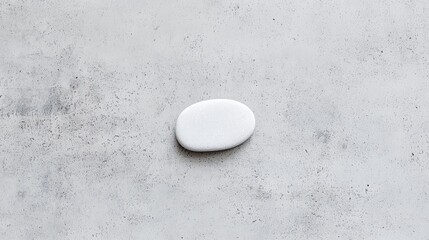 A white pebble sits on a gray concrete surface.