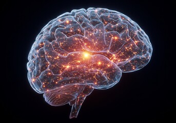 Fototapeta premium Glowing Human Brain Neural Network Digital Rendering