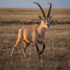 Naklejka premium Majestic Saiga Antelope at Dusk: A Wild Run Across