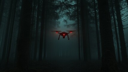 Drone in Dark Forest for Hiker Rescue Operations