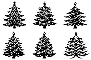 Obraz premium set of xmas tree silhouette vector on tranparent background
