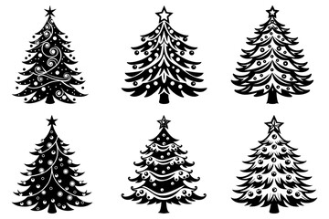set of xmas tree silhouette vector on tranparent background