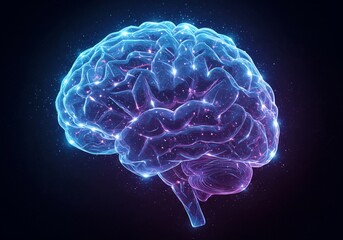 Fototapeta premium Glowing Purple and Blue Human Brain Neural Network 3D Render