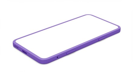Lilac Smartphone with Blank Screen, Isometric View, Isolated on White Background.