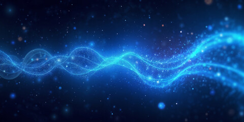 Fototapeta premium Abstract Blue Energy Wave Particle with Flow Digital Art Design