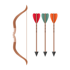 Wooden Bow and Arrow Vector on White Background. Archery Tools. Hunting Tools. Simple Wooden Bow.