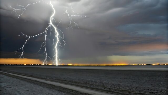 A photogra ph of a nighttime thunderstorm over a n a ncient stone circle