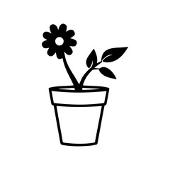 Potted Plant Icon, Minimal & Modern Vase with Greenery Design