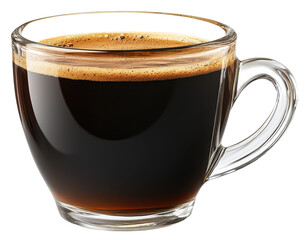 hot coffee in glass cup isolated on transparent background
