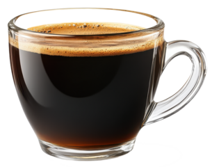 hot coffee in glass cup isolated on transparent background