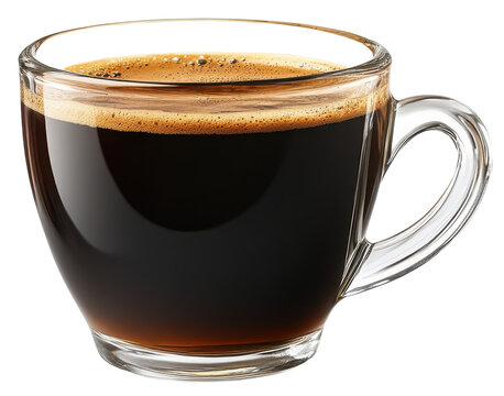 hot coffee in glass cup isolated on transparent background