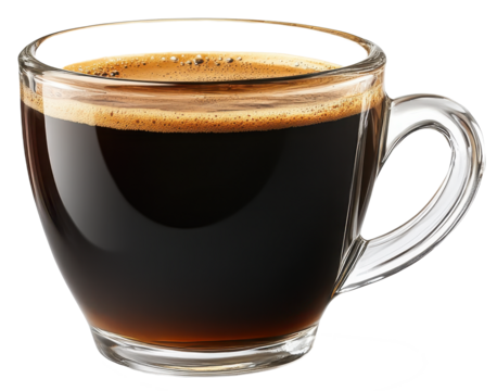 hot coffee in glass cup isolated on transparent background