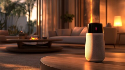 AI Assistant in Modern Living Room with Ambient Lighting