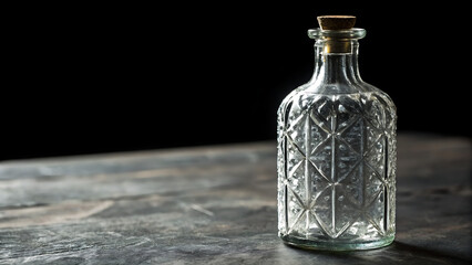 Bottle glass on a black wall table luxury decoration design dark background
