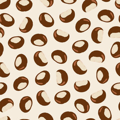 Autumn seamless pattern chocolate brown horse chestnut fruits. Fall Texture for fabric, packaging