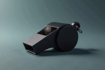 Classic black plastic whistle, simple design, clean background , emergency, object