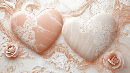 Peach Hearts with Lace, and Roses.