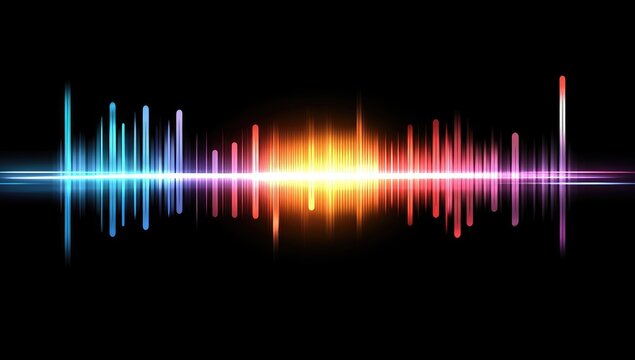 Vibrant audio spectrum visualization with colorful light streaks on a black background