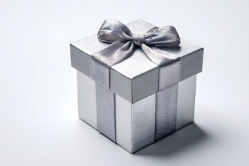 Elegant Silver Gift Box with Bow Festive Present Packaging Design