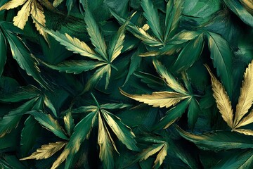 Vibrant Hemp Leaves Interwoven in a Chaotic yet Stunning Arrangement Generative AI