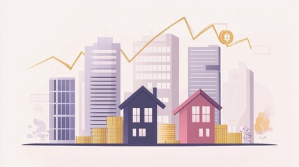 Fototapeta premium Real estate investment infographic flat design side view property market theme animation colored pastel.
