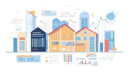 Obraz premium Real estate investment infographic flat design side view property market theme animation colored pastel.