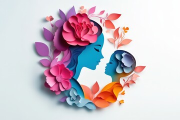 Colorful paper cutouts of a mother and child embracing.