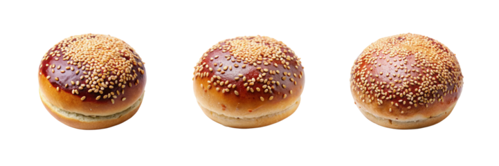 Sesame buns filled with red bean paste set off against a Transparent background