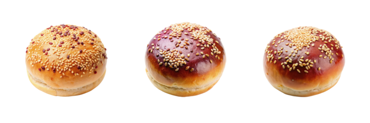 Sesame buns filled with red bean paste set off against a Transparent background