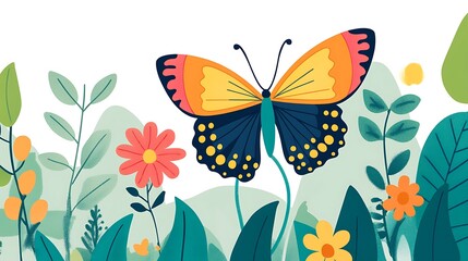 Colorful Butterfly in Flower Garden.