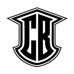 Vector illustration of CB initials letter logo monogram graphic in shield shape, Perfect for sports branding, esports team, club, or personal logo purposes.