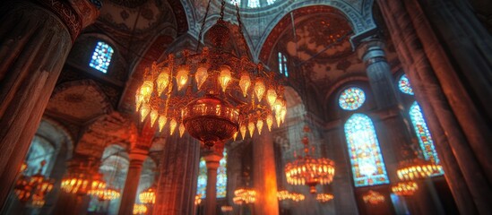 Obraz premium Ornate Chandeliers in a Cathedral Interior