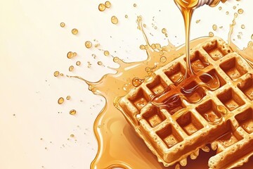 Golden waffle drenched in syrup, creating a delightful splash